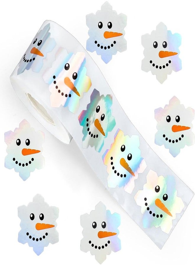 RUPOFUZA 500Pcs Christmas Snowmen Stickers Roll 1in Laser Snowflake Seal Stickers Xmas Waterproof Self-Adhesive Decals for Envelope Journal Decor - Image 1